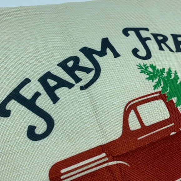 Decorative Pillowcase Burlap Tan Red Green Merry Christmas Holiday Truck Tree - Picture 3 of 6